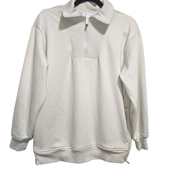 Athleta Retroplush Revive Sweatshirt Womens Small Beige 1/4 Zip Long Sleeve - Picture 1 of 7